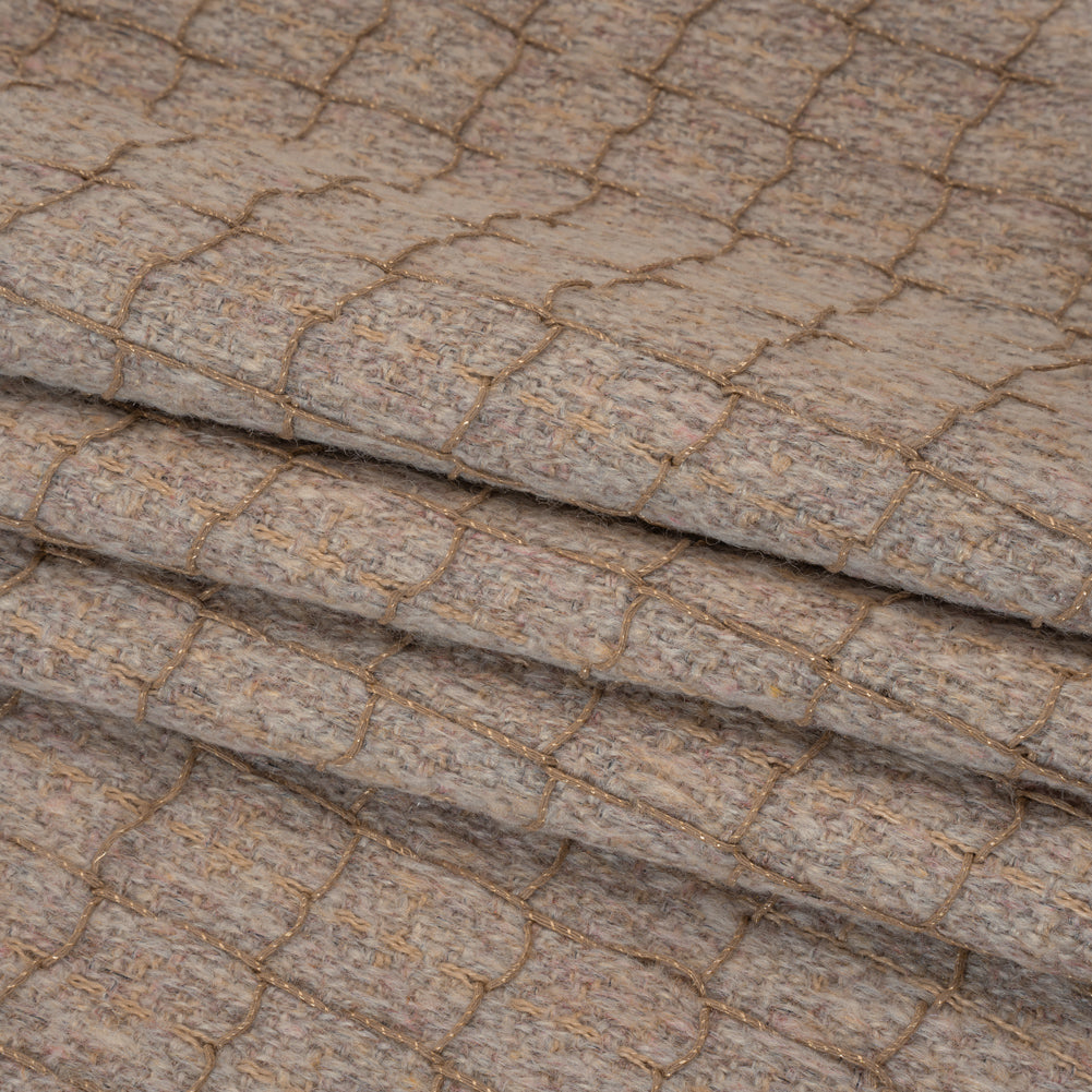 Polyester Tweedy Woven - Dusty Mauve and Taupe Ribbed Windowpane Check - Deadstock