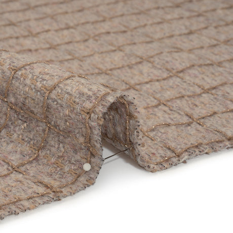 Polyester Tweedy Woven - Dusty Mauve and Taupe Ribbed Windowpane Check - Deadstock