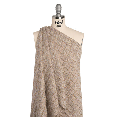 Polyester Tweedy Woven - Dusty Mauve and Taupe Ribbed Windowpane Check - Deadstock