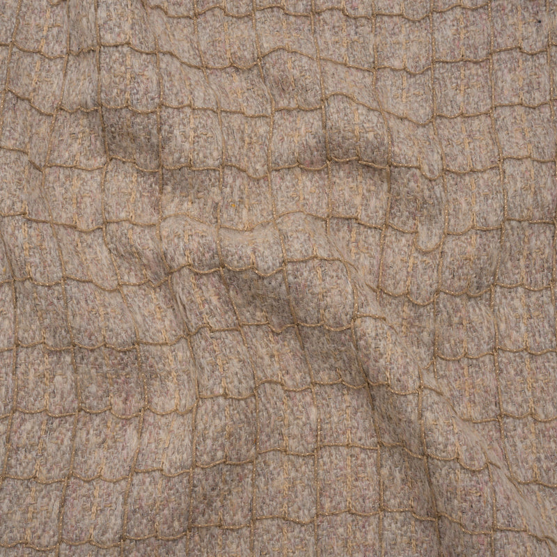 Polyester Tweedy Woven - Dusty Mauve and Taupe Ribbed Windowpane Check - Deadstock