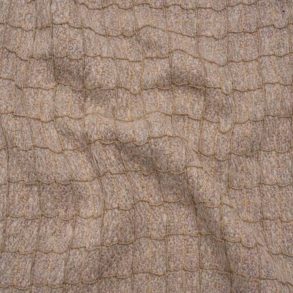 Polyester Tweedy Woven - Dusty Mauve and Taupe Ribbed Windowpane Check - Deadstock
