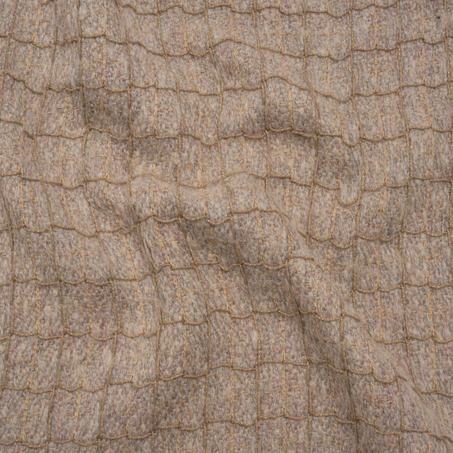 Polyester Tweedy Woven - Dusty Mauve and Taupe Ribbed Windowpane Check - Deadstock