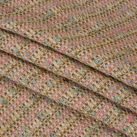 Metallic Polyester Tweed - Pink, Beige and Blue Stripes - Deadstock