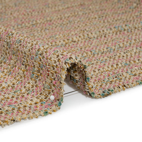 Metallic Polyester Tweed - Pink, Beige and Blue Stripes - Deadstock