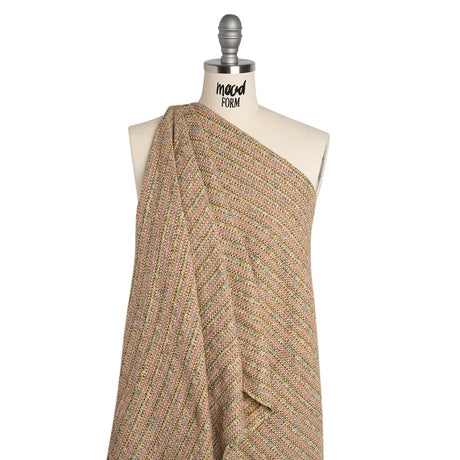Metallic Polyester Tweed - Pink, Beige and Blue Stripes - Deadstock