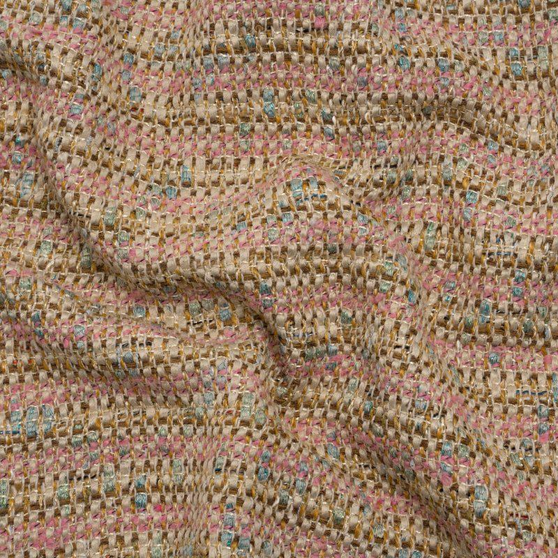 Metallic Polyester Tweed - Pink, Beige and Blue Stripes - Deadstock