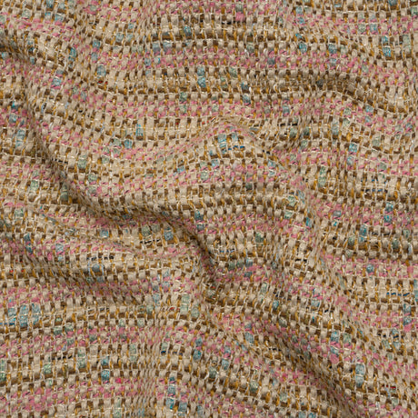 Metallic Polyester Tweed - Pink, Beige and Blue Stripes - Deadstock