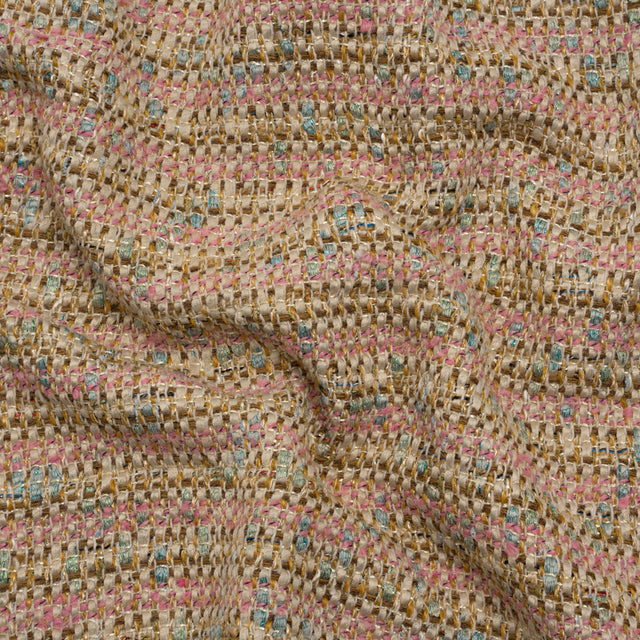 Metallic Polyester Tweed - Pink, Beige and Blue Stripes - Deadstock