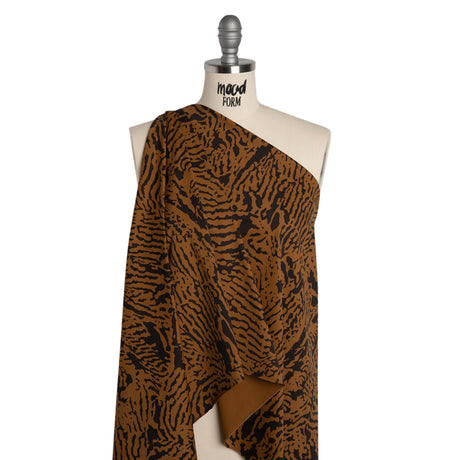 Stretch Nylon Jersey - Warm Tan and Black Tiger Stripes - Designer Deadstock