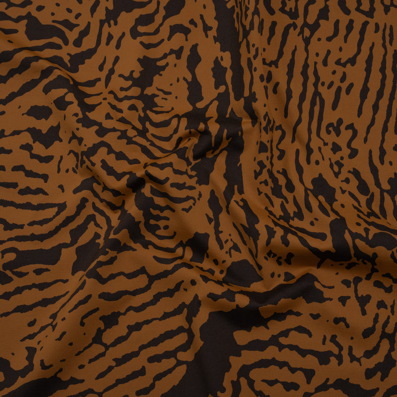 Stretch Nylon Jersey - Warm Tan and Black Tiger Stripes - Designer Deadstock
