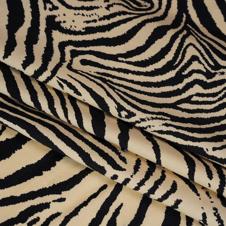 Stretch Nylon Interlock Knit - Beige and Black Zebra Stripes - Designer Deadstock