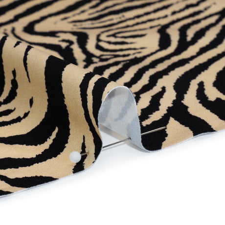 Stretch Nylon Interlock Knit - Beige and Black Zebra Stripes - Designer Deadstock