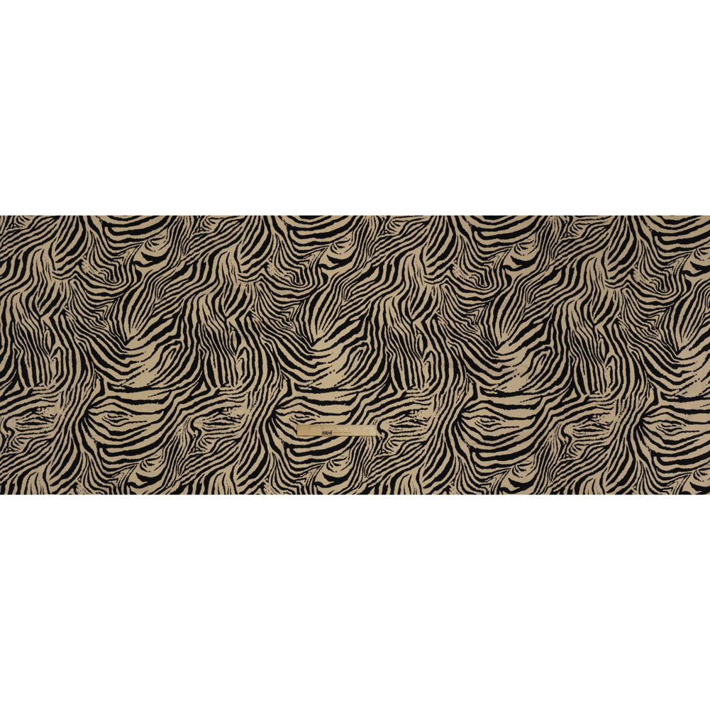Stretch Nylon Interlock Knit - Beige and Black Zebra Stripes - Designer Deadstock