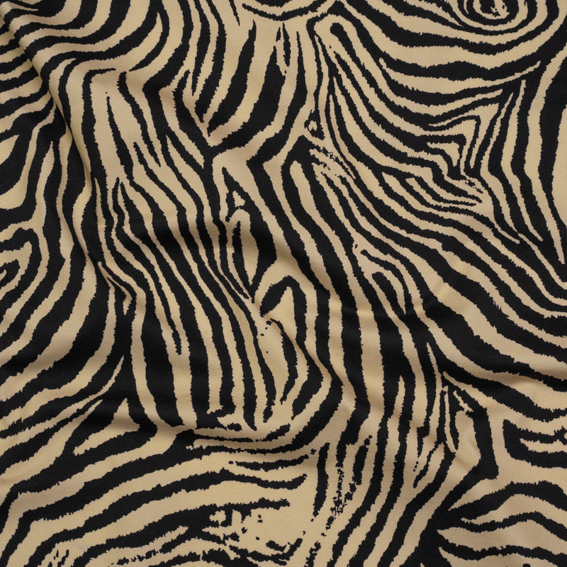 Stretch Nylon Interlock Knit - Beige and Black Zebra Stripes - Designer Deadstock