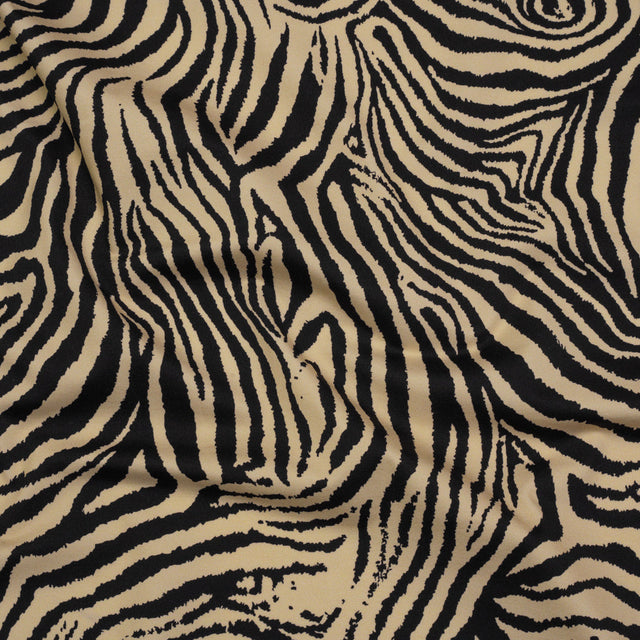 Stretch Nylon Interlock Knit - Beige and Black Zebra Stripes - Designer Deadstock