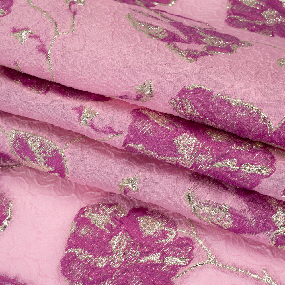 Metallic Brocade - Pink, Magenta and Gold Flowers on Flowers