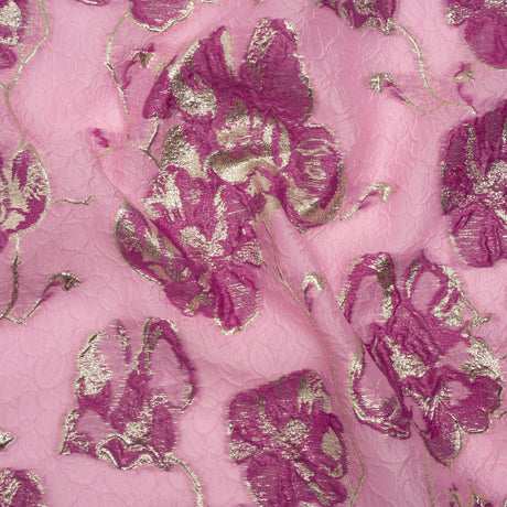 Metallic Brocade - Pink, Magenta and Gold Flowers on Flowers