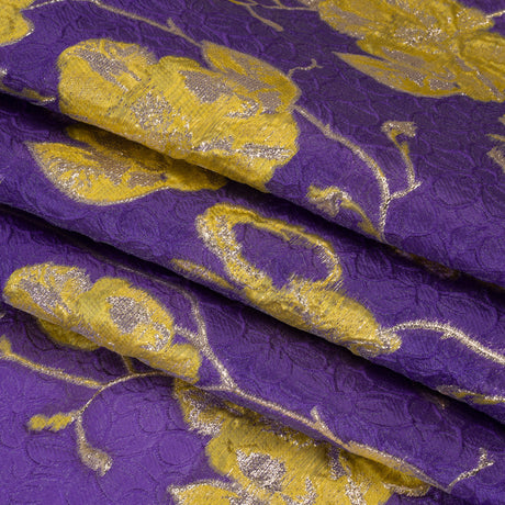 Metallic Brocade - Purple, Yellow and Gold Flowers on Flowers