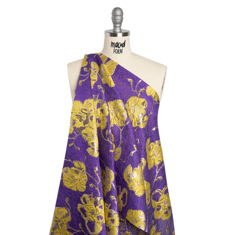 Metallic Brocade - Purple, Yellow and Gold Flowers on Flowers