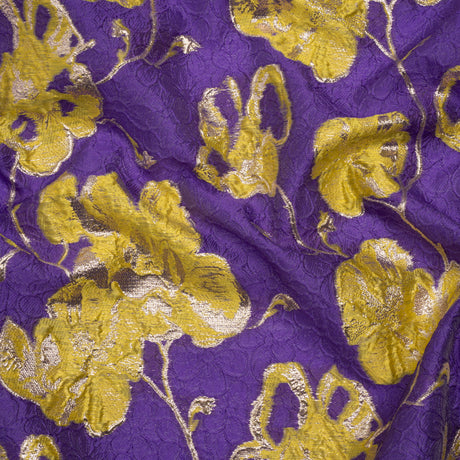 Metallic Brocade - Purple, Yellow and Gold Flowers on Flowers