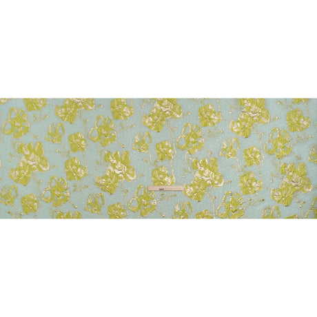 Metallic Brocade - Aqua Blue, Lime Green and Gold Flowers on Flowers