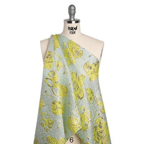 Metallic Brocade - Aqua Blue, Lime Green and Gold Flowers on Flowers