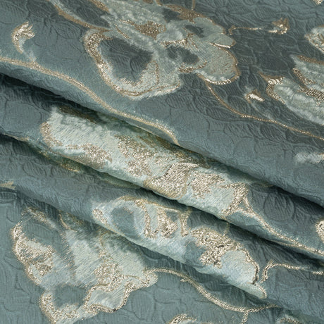 Metallic Brocade - Dusty Teal, Aqua and White Gold Flowers on Flowers