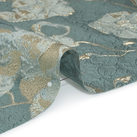 Metallic Brocade - Dusty Teal, Aqua and White Gold Flowers on Flowers