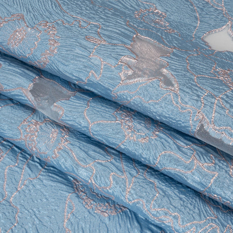 Metallic Burnout Brocade - Sky Blue and Baby Pink All-Over Outlined Flowers