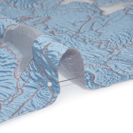 Metallic Burnout Brocade - Sky Blue and Baby Pink All-Over Outlined Flowers