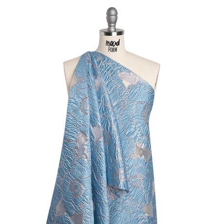 Metallic Burnout Brocade - Sky Blue and Baby Pink All-Over Outlined Flowers