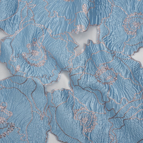 Metallic Burnout Brocade - Sky Blue and Baby Pink All-Over Outlined Flowers