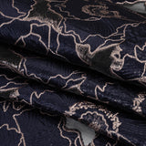 Metallic Burnout Brocade - Navy Blue and Rose Gold All-Over Outlined Flowers