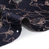 Metallic Burnout Brocade - Navy Blue and Rose Gold All-Over Outlined Flowers