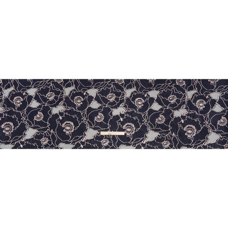 Metallic Burnout Brocade - Navy Blue and Rose Gold All-Over Outlined Flowers