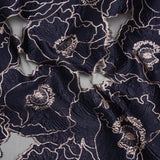 Metallic Burnout Brocade - Navy Blue and Rose Gold All-Over Outlined Flowers