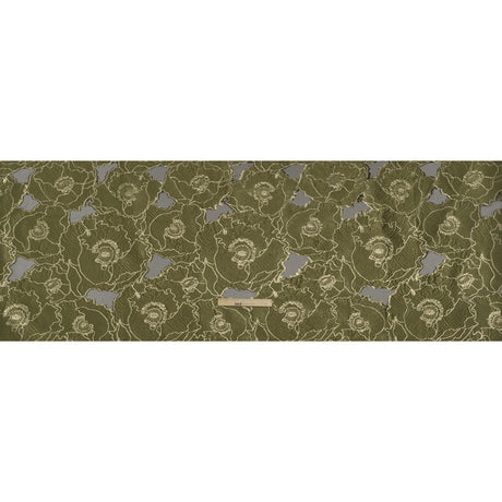 Metallic Burnout Brocade - Olive Green and Gold All-Over Outlined Flowers