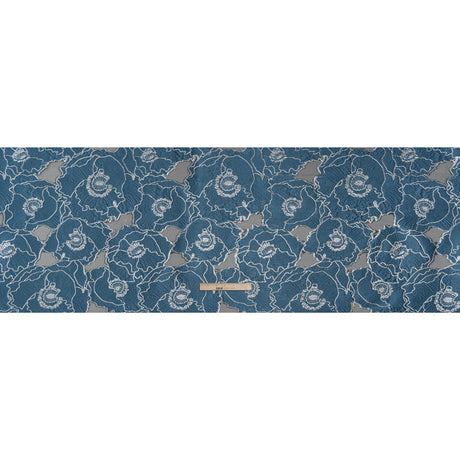 Metallic Burnout Brocade - Country Blue and Silver All-Over Outlined Flowers