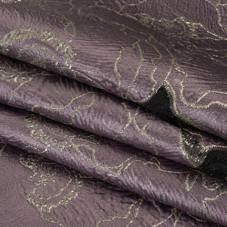 Metallic Burnout Brocade - Plum Purple and Gold All-Over Outlined Flowers