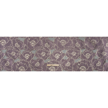 Metallic Burnout Brocade - Plum Purple and Gold All-Over Outlined Flowers