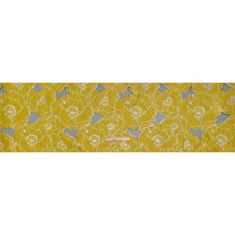 Metallic Burnout Brocade - Gamboge Yellow and Silver All-Over Outlined Flowers