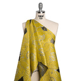 Metallic Burnout Brocade - Gamboge Yellow and Silver All-Over Outlined Flowers