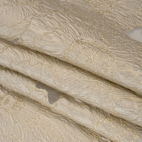 Metallic Burnout Brocade - Pale Beige and Gold All-Over Outlined Flowers