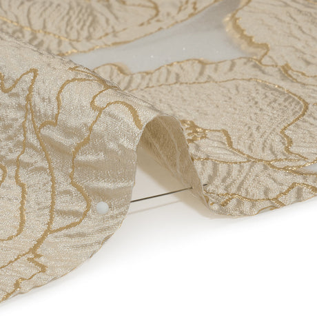 Metallic Burnout Brocade - Pale Beige and Gold All-Over Outlined Flowers