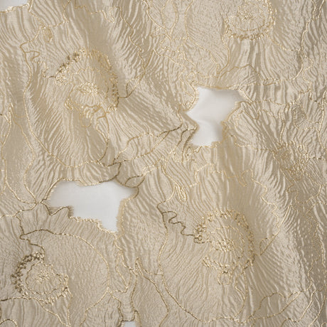 Metallic Burnout Brocade - Pale Beige and Gold All-Over Outlined Flowers