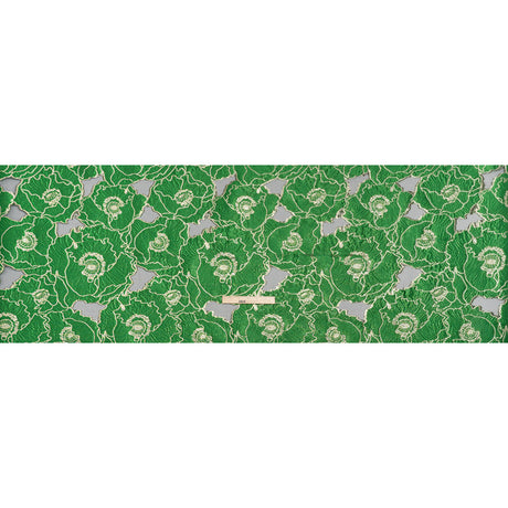 Metallic Burnout Brocade - Kelly Green and Gold All-Over Outlined Flowers