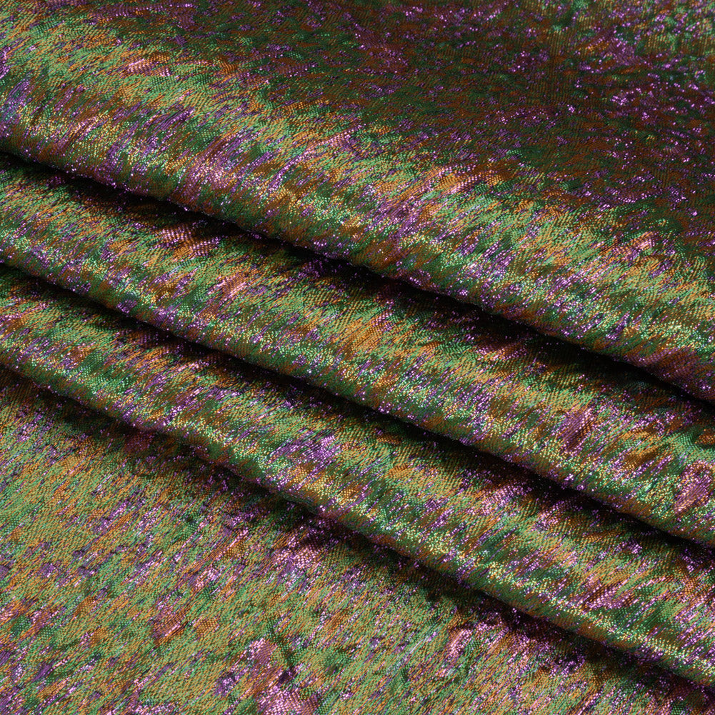 Metallic Brocade - Mustard Yellow, Green and Purple Mottled Abstract