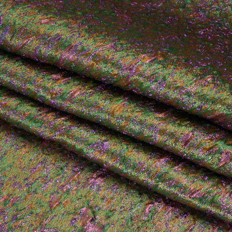 Metallic Brocade - Mustard Yellow, Green and Purple Mottled Abstract