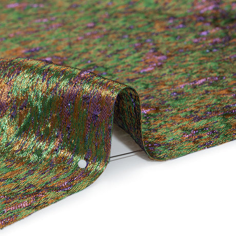 Metallic Brocade - Mustard Yellow, Green and Purple Mottled Abstract