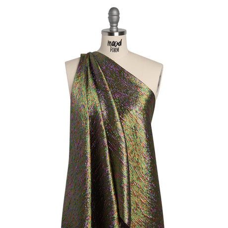 Metallic Brocade - Mustard Yellow, Green and Purple Mottled Abstract